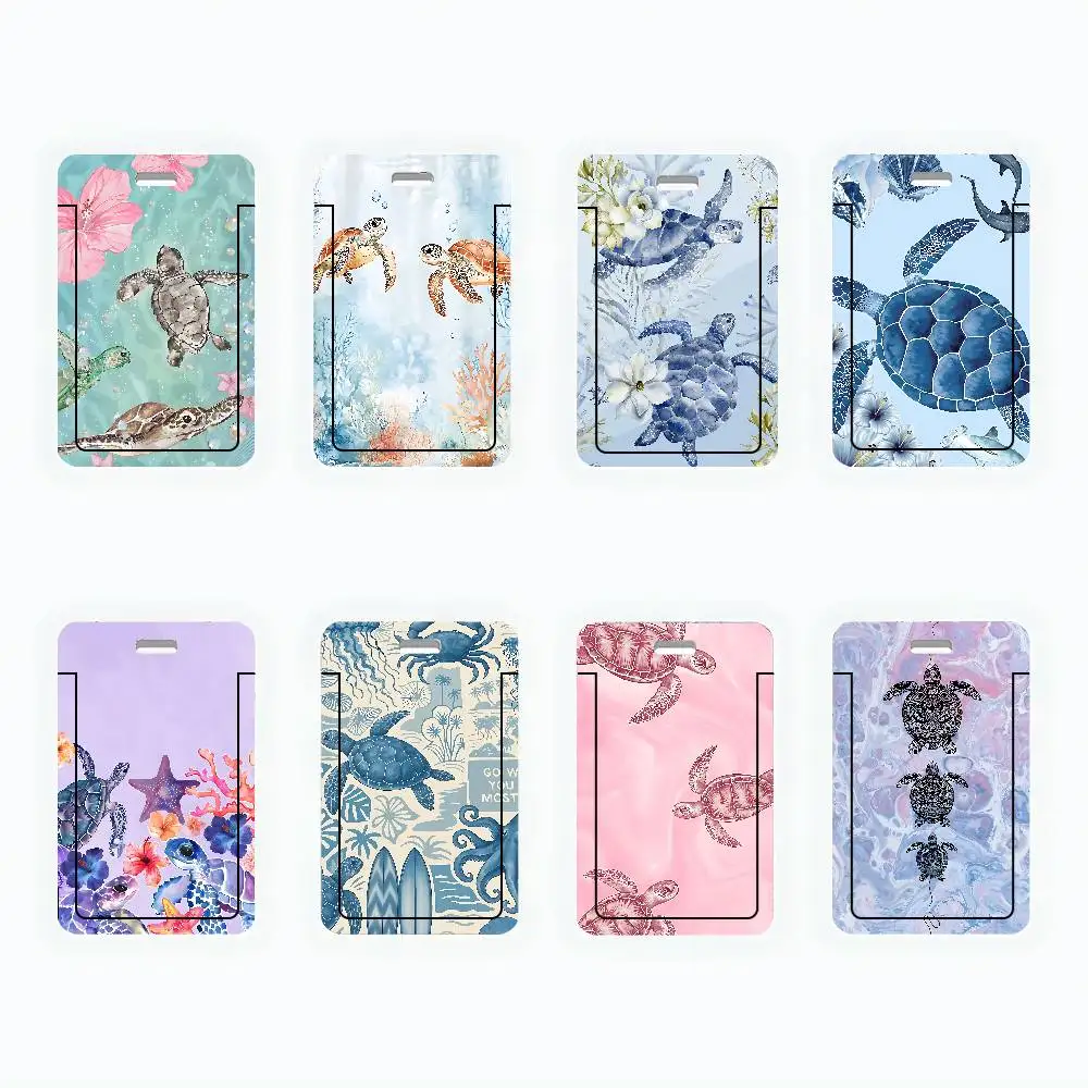 Sea Turtle ID Badge Holder Neck Strap Pendant Door Card Holders Lanyards Credential Holder, Durable PVC Material