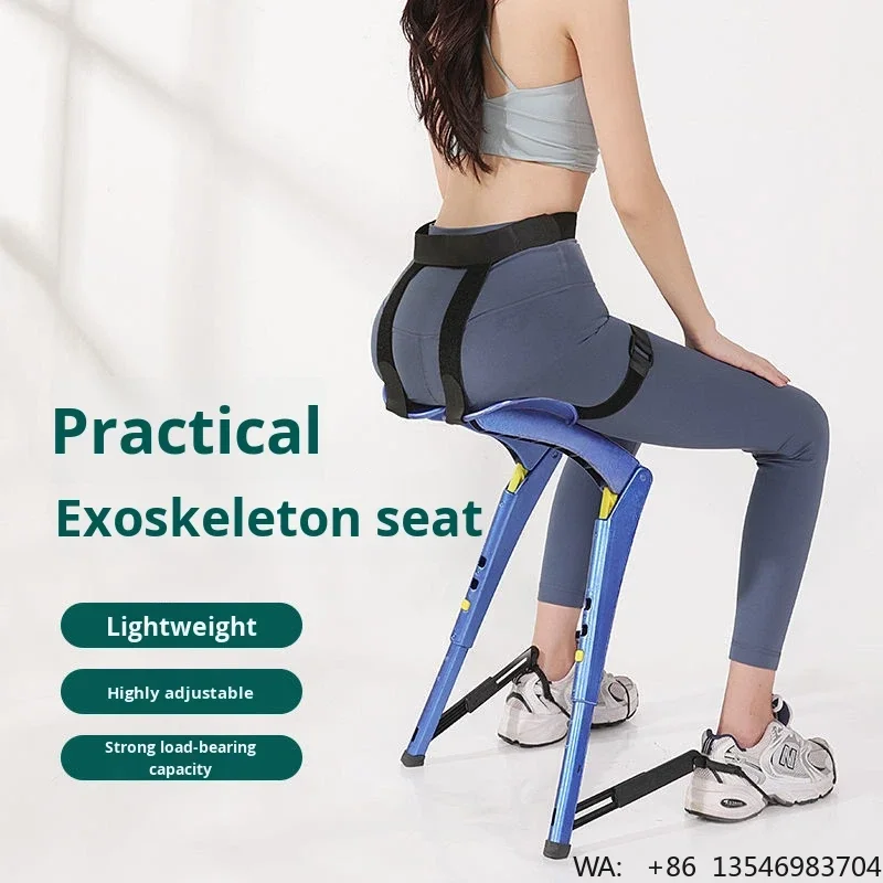 Exoskeleton Wearable Sports Chair Fishing Folding Stool Outdoor Portable Travel Multifunctional Seat Plastic Blue/Black