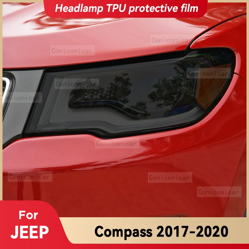 

For JEEP Compass 2017-2020 Car Headlight Black TPU Protective Cover Film Front Light Tint Change Color Sticker Accessories