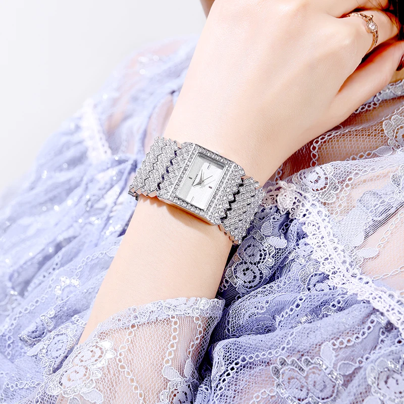 Full Diamond Square Watch Women Quartz Watch Noble Ladies Party Dress Watch Waterproof Watch Small Big Strap Montre Femmes