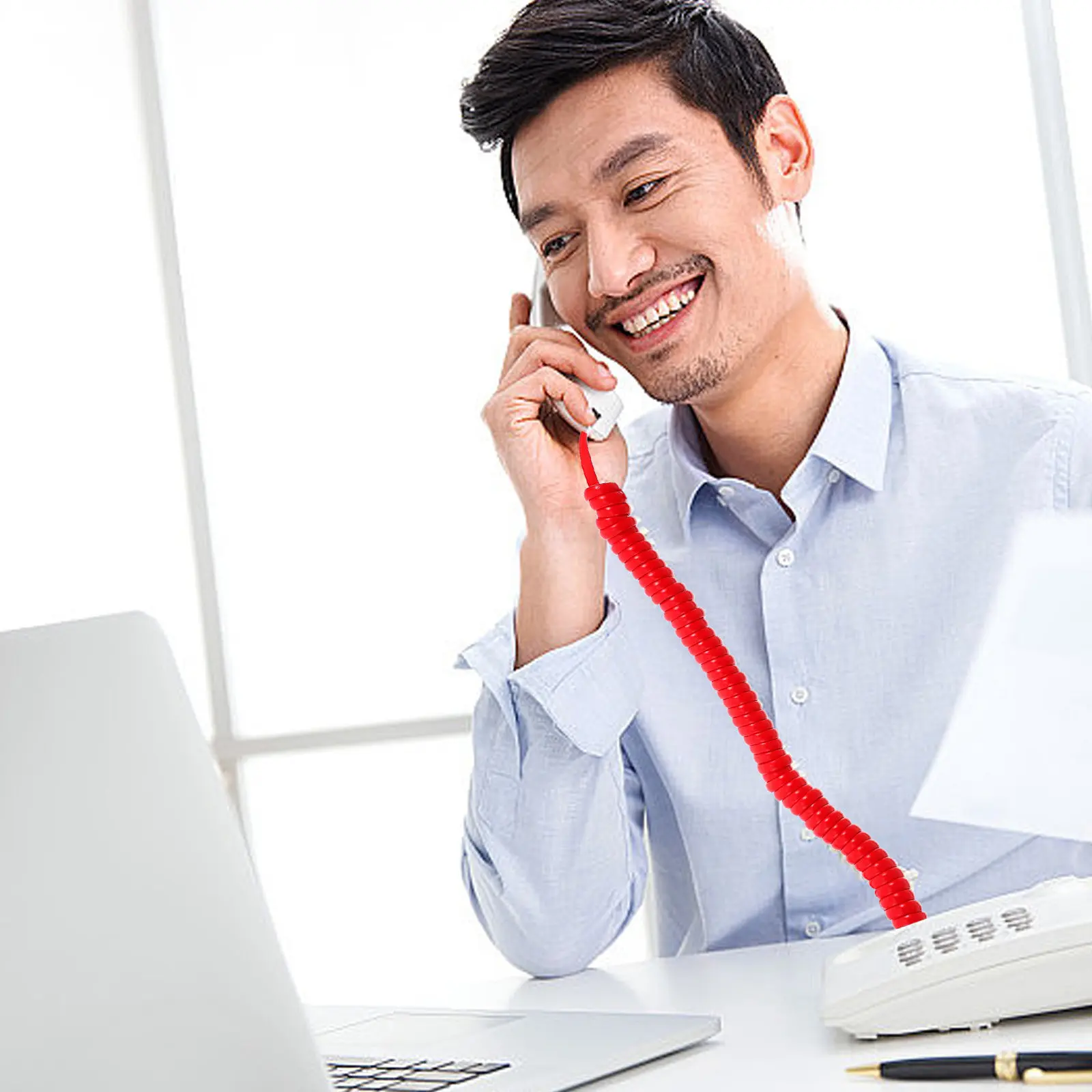 2pcs Coiled Cords Black Telephone Cable For Landlines Receiver Cord Durable Line Wire Telephone Cord For Landlines Easy