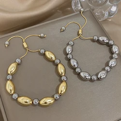 Glossy Two Tone Olive Ball Beads Stainless Steel Bracelets for Women Men Unisex Fashion Hip Hop Style Waterproof Jewelry Gifts
