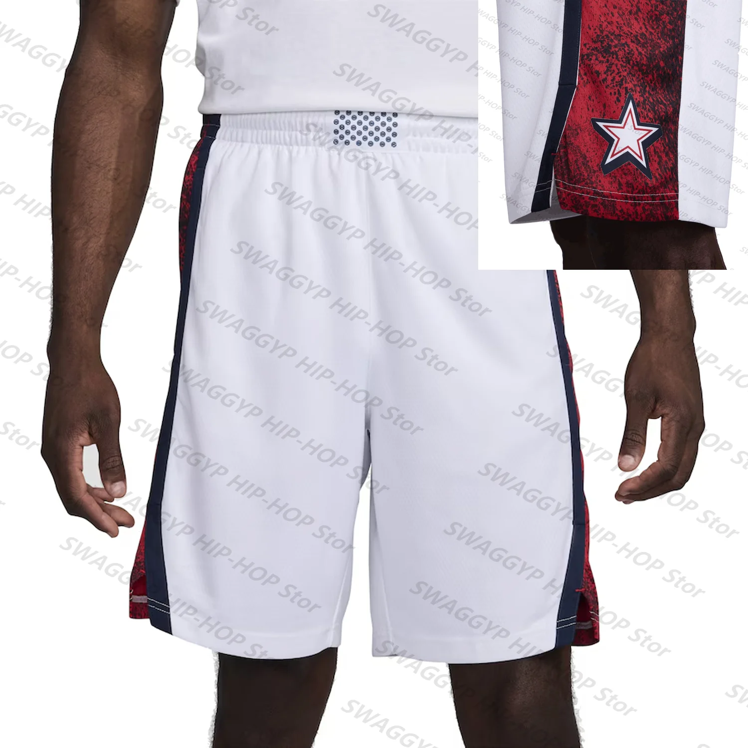 USA Basketball 2024 Summer Swingman Shorts-Blue Star Style Classic Vintage Unisex US National Team loose Pants-White Kids/Adults