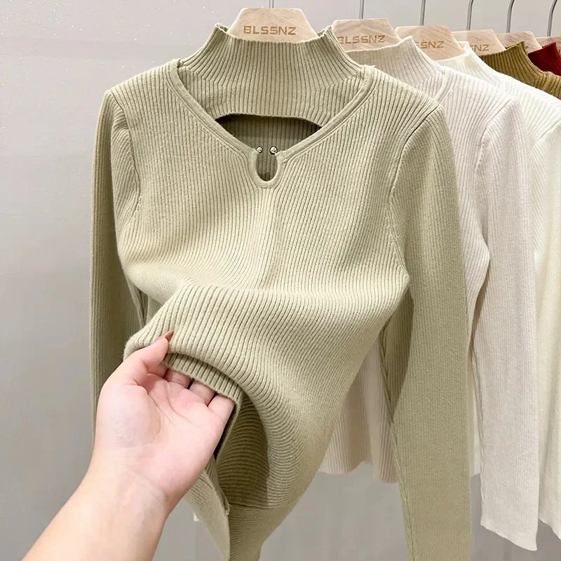 2024 New Autumn Pullover Sweater Women Fashion Half Turtleneck Knitted Female Jumper Long Sleeve Winter Black Soft Elastic Blous