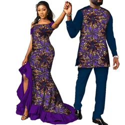 Sale! New African Couple Matching Clothes Dashiki Sexy Women Print Long Dresses Bazin Riche Men Outfits 2 Pieces Sets Party Wear