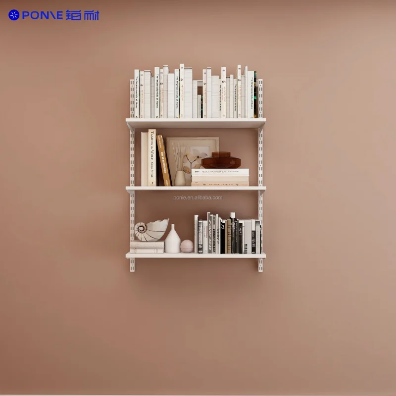 custom.0.8M Moderner Stil Weißes Minimalistisches Tragbares Verstellbares Wandmontiertes Holz-Eisen-Bücherregal mit 6 Regalböden für Schule und