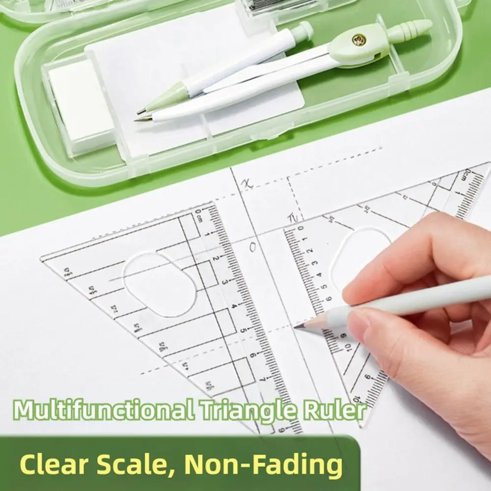8PCS/Set Plastic Ruler Compasses Set Eraser Straight Ruler Protractor Transparent Set Square Measuring Ruler Students