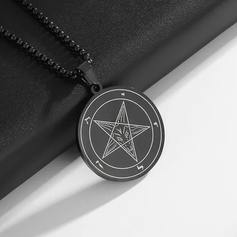 Stainless Steel Wicca Pentagram Sheep Head Pendant Necklace Men's Fashion Alternative Religious Apotropaic Jewelry