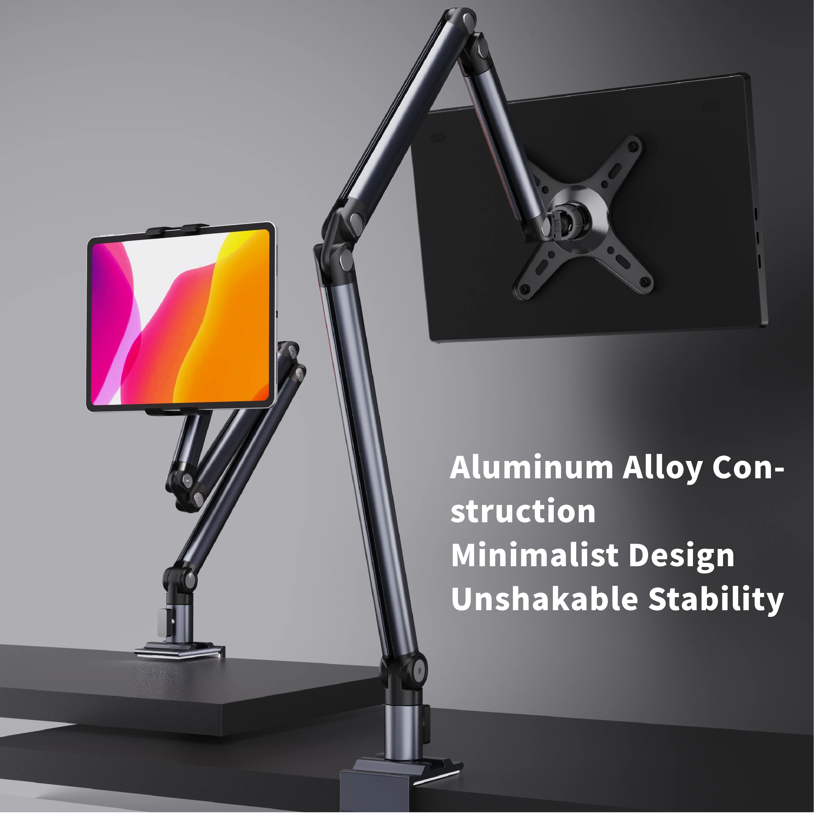 Kimdoole Adjustable Tablet Stand Foldable Aluminum Universal Flexible Holder 360 Degree Rotation for 4.5-12.9 Inches Devices