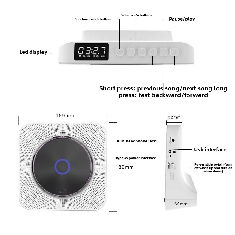 Home Retro Aesthetic CD Player, Bluetooth CD Disc Player, Album Disc Playback Device For Music & Language Learning Gift