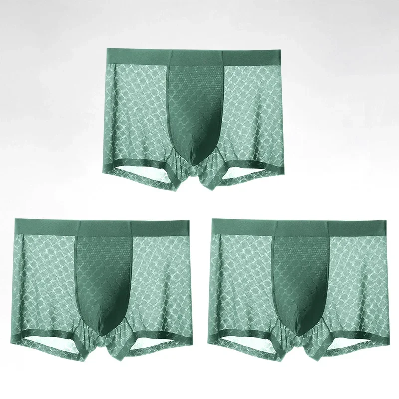 

3PCS Men's Ice Silk Seamless Boxer Briefs, Summer Thin Breathable Casual Underwear