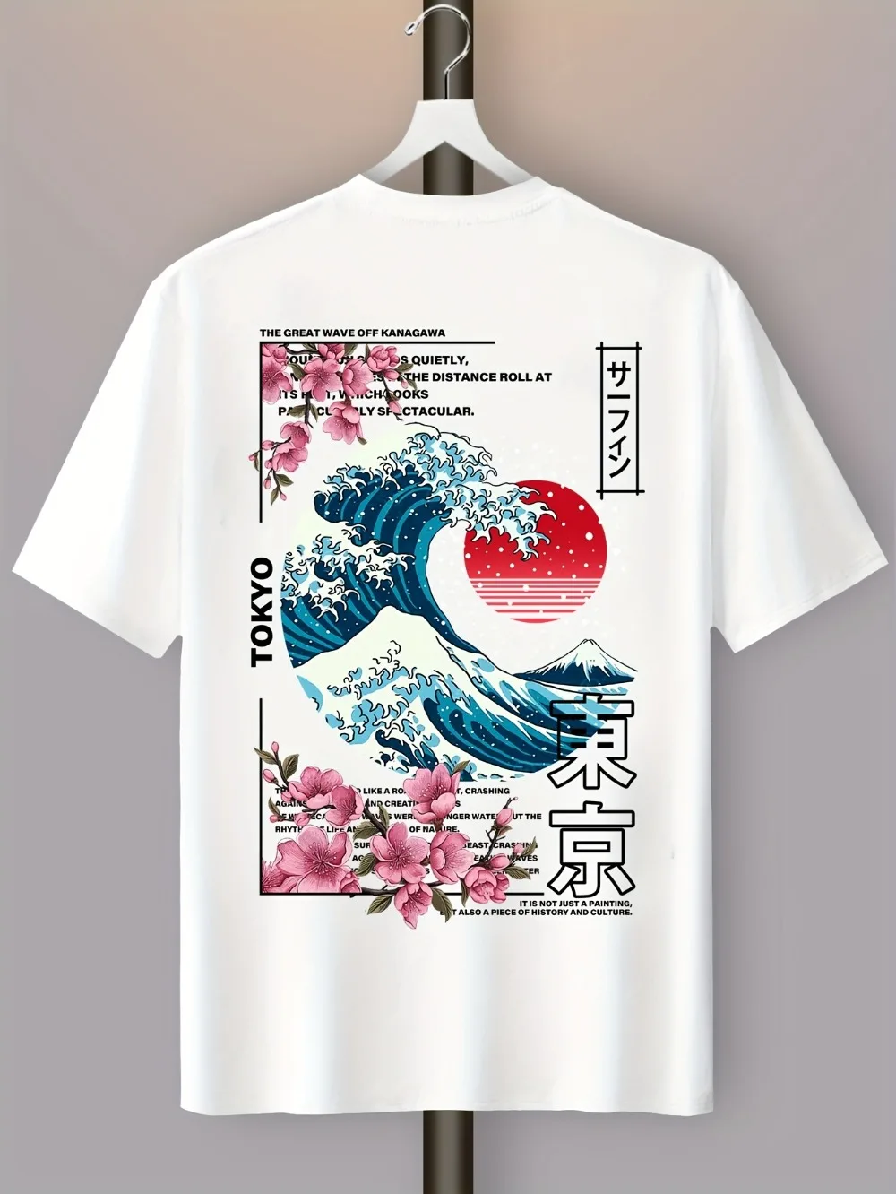 Ukiyo-e Tokyo's Asakusa Waves Sea Cherry Blossoms 3D-Druck Breatha Schnelltrocknendes Herren-T-Shirt Freizeit-Sportbekleidung für Eltern und Kinder – Detail 2