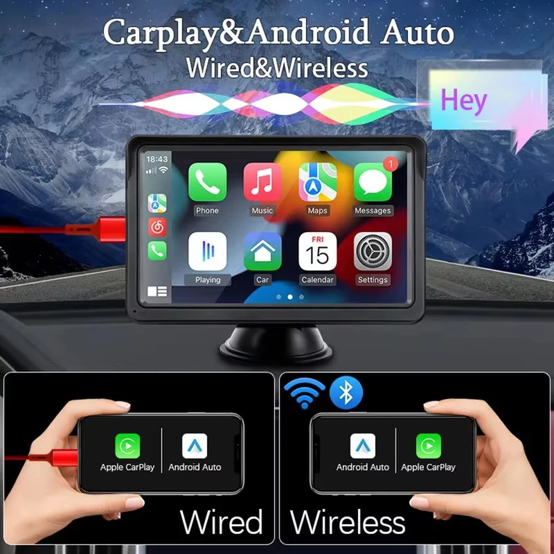 

Android Auto беспроводной Carplay универсальный PND портативный MP5 плеер для 7-дюймового автомобильного навигатора с сенсорным экраном и USB камерой