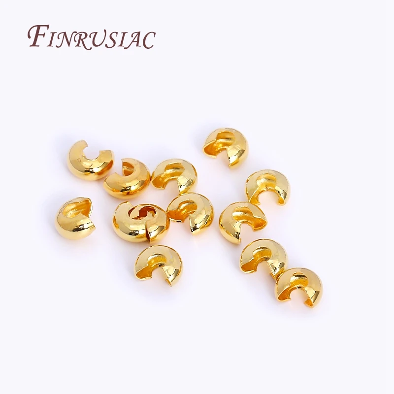 Stopper Beads For DIY Jewelry Making Accessories 50Pcs/Lot 18K Gold Plated Open Crimp Beads,Round Covers Crimp End Beads