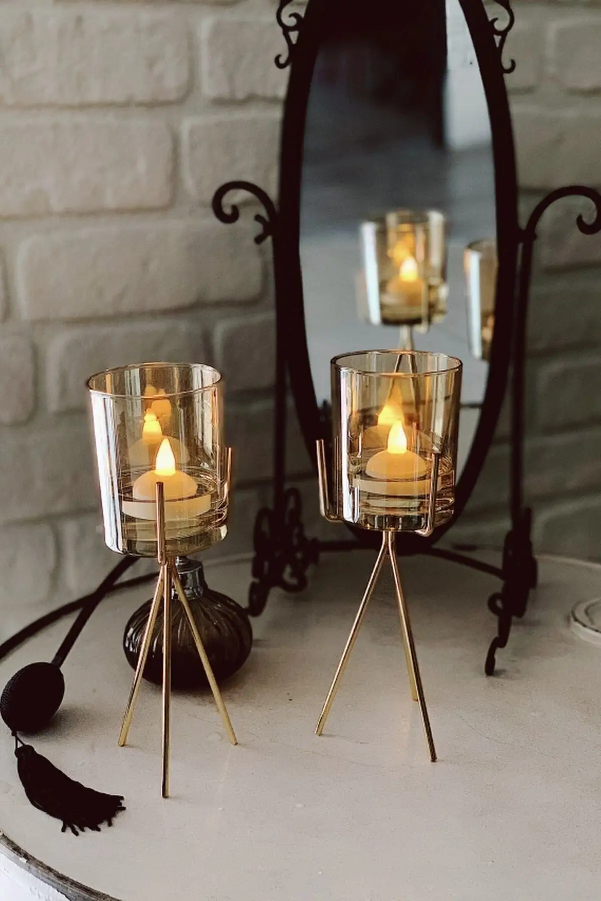 2022 Metal And Glass detailed Candlestick Glass Candle Holder Gold Color Candle Holder Stand Quality Turkish Made 2 Pieces