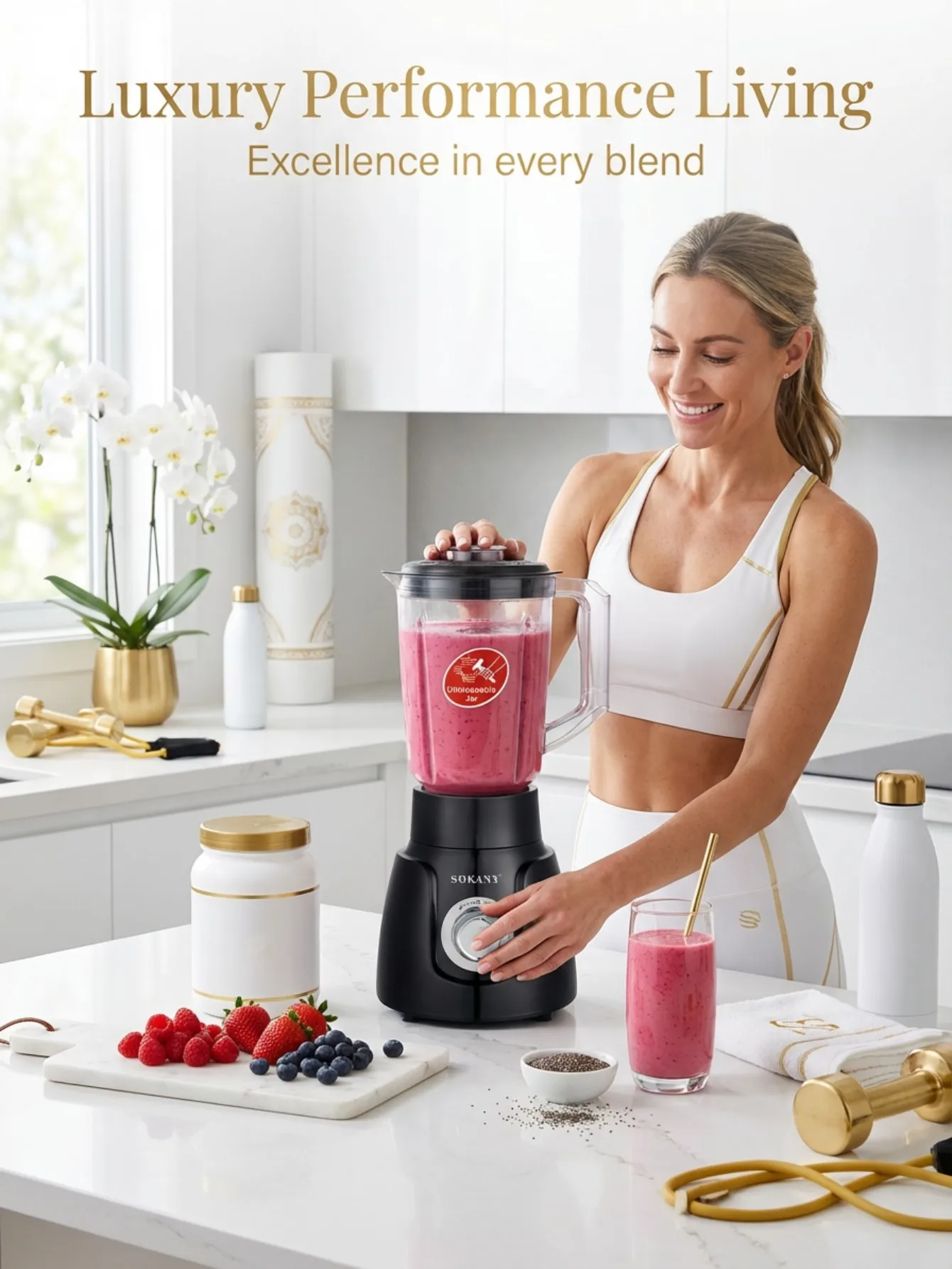 SOKANY 185 2‑in‑1 Blender 500W 1.5L Unbreakable Jar 3‑Speed Pulse Control Food Mixer Juicer with Grinding Cup