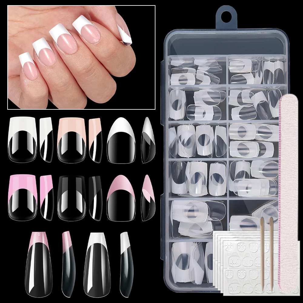 120pcs/box French Fake Nails Clear Press on Nails DIY False Nails Set Almond/Square/Soft Nail Tips Full Cover Acrylic Nails