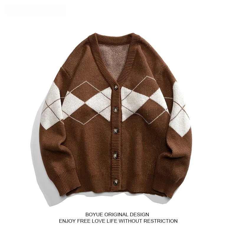 

Мужской повседневный кардиган Boyue в клетку, модный, теплый, с контрастным дизайном, свободного кроя, весна-осень, в японском стиле