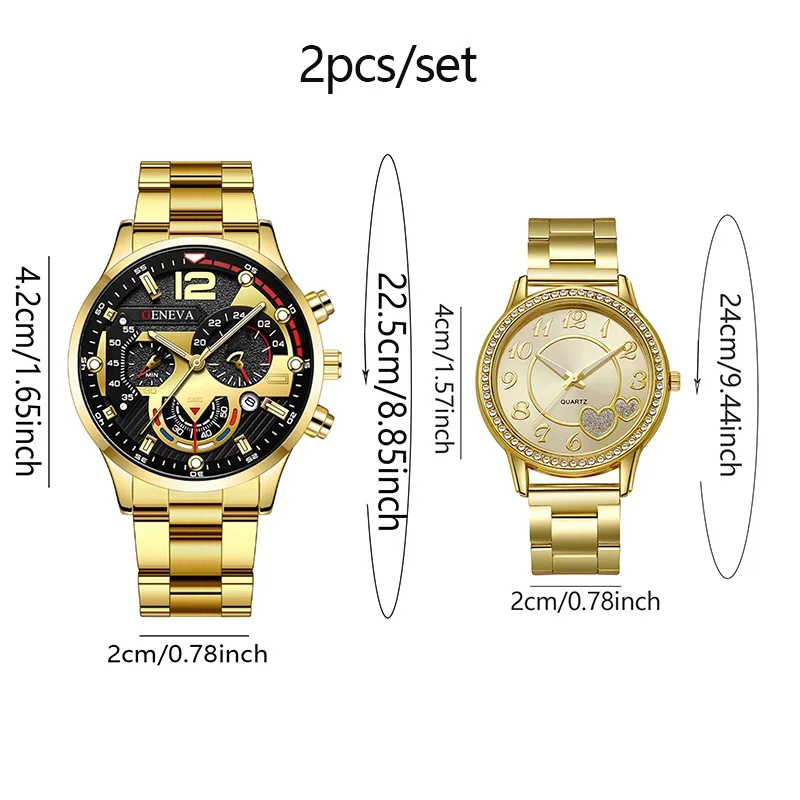 2PCS - Couple Fashion Leisure Watch - Business Leisure Watch - Shining Heart shaped Quartz Watch Fashion Watch - Gift