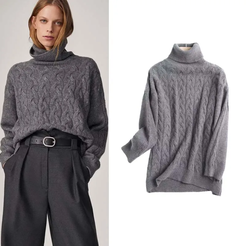 Fashionable High Neck Knitted Top Women's Base Shirt All Match Long Sleeve Crew Neck Pullover Woolen  Color Commute Style