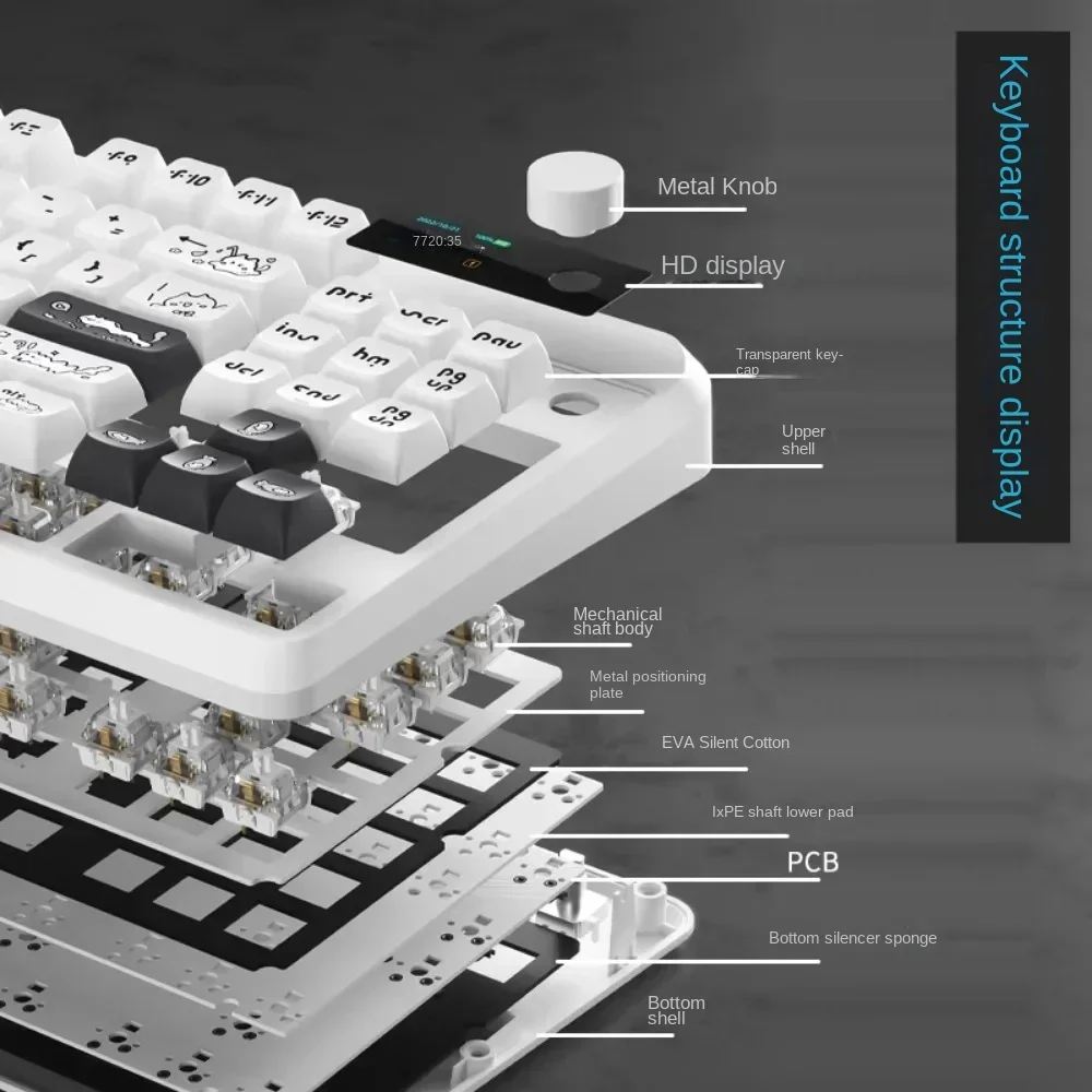 Imagem -03 - Teclado Mecânico sem Fios Heitieniu Yk830 Bluetooth Tri-mode Kit Personalizado Hot-swappable 80 Layout 87 Teclas Rgb com Visor