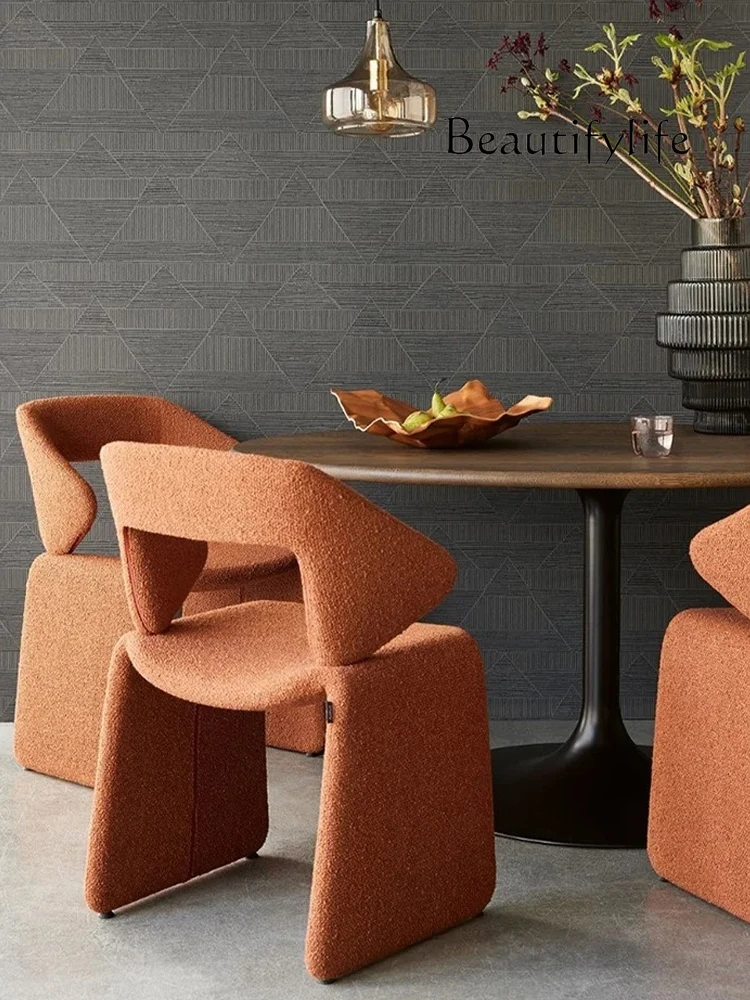 

Italian light luxury designer villa modern dining lamb wool fabric lazy armrest leisure chair bedroom makeup stool designer