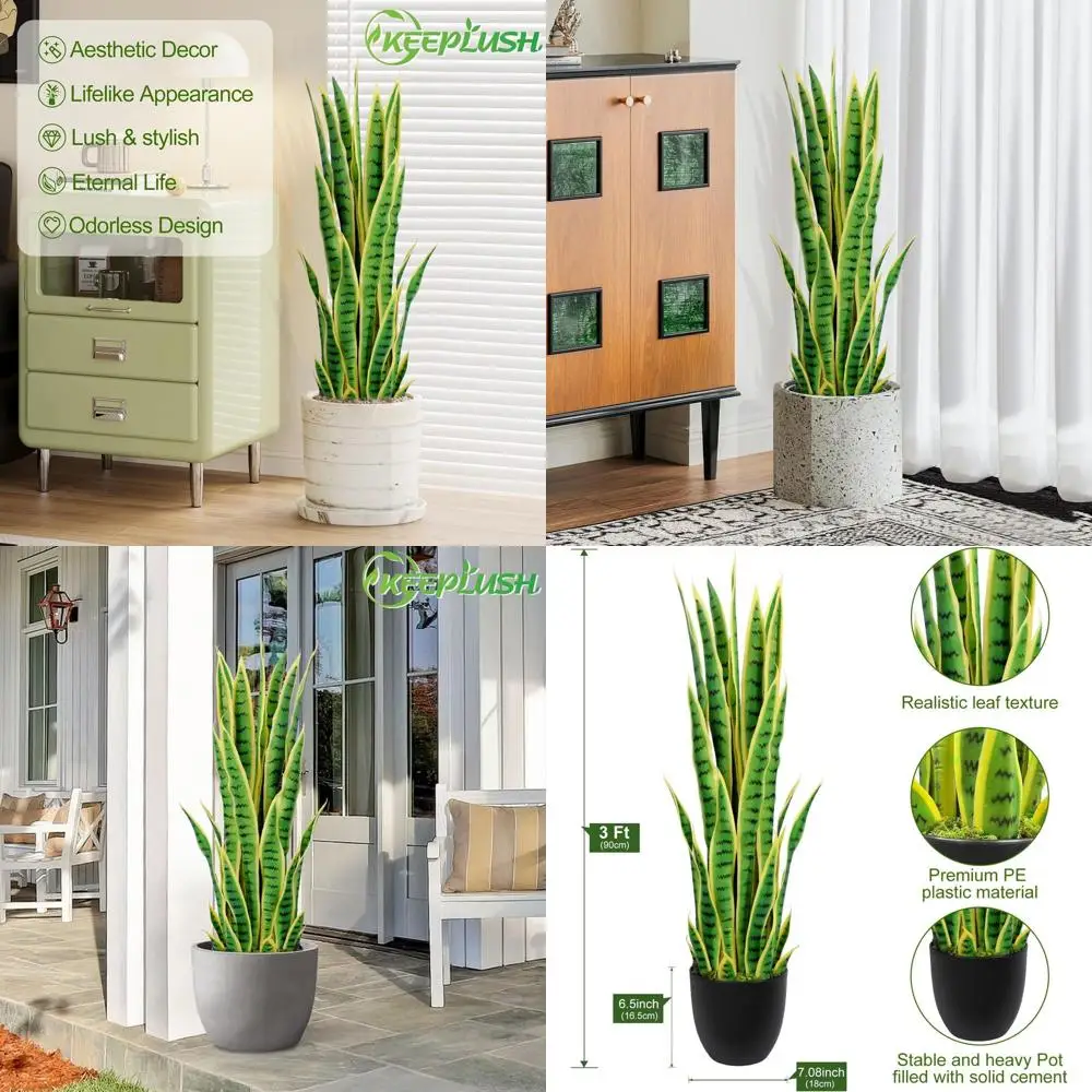 

36 Artificial Sansevieria, Fake Floor Plant for Indoor/Outdoor, Decorative Home Office, Yellow, 1 Piece