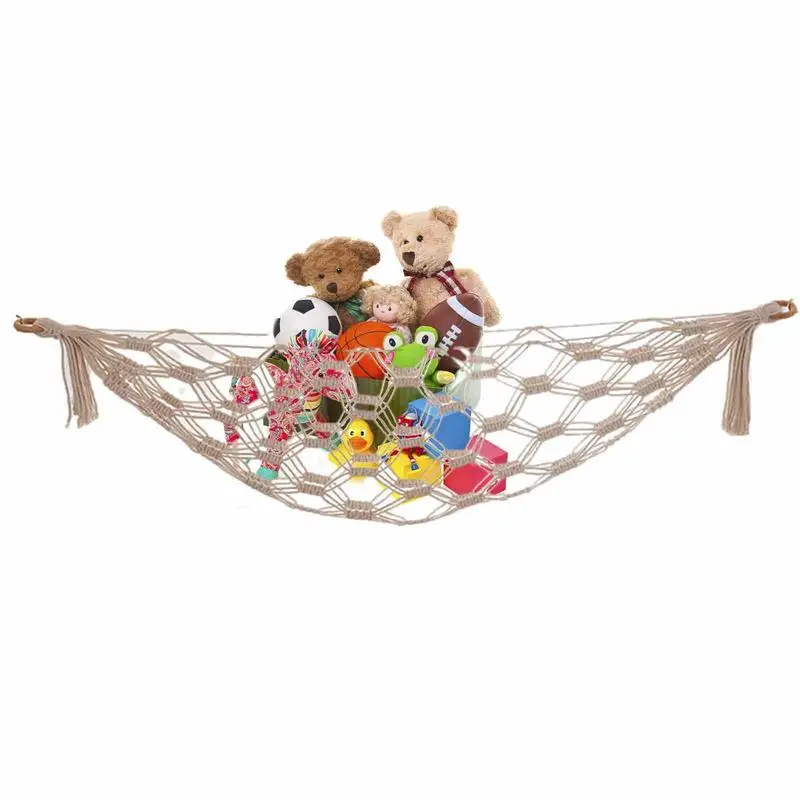 Boho Stuffed Animal Hammock Net Toys Storage Plush Toy Handwoven Lace Large Capacity For Decor Kids Playroom Bedroom Game Room