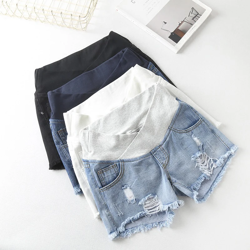 

Pregnant Denim Blue Shorts Summer Maternity Ripped Holes Jeans Pregnancy High & Low Waist Clothes Women Nursing Clothing Pants