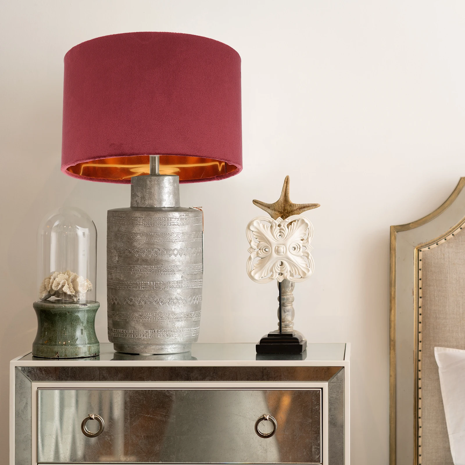 Retro Decor Lamp Shade Cloth Lampshades European Decorative Flowers with Fabric Back Red