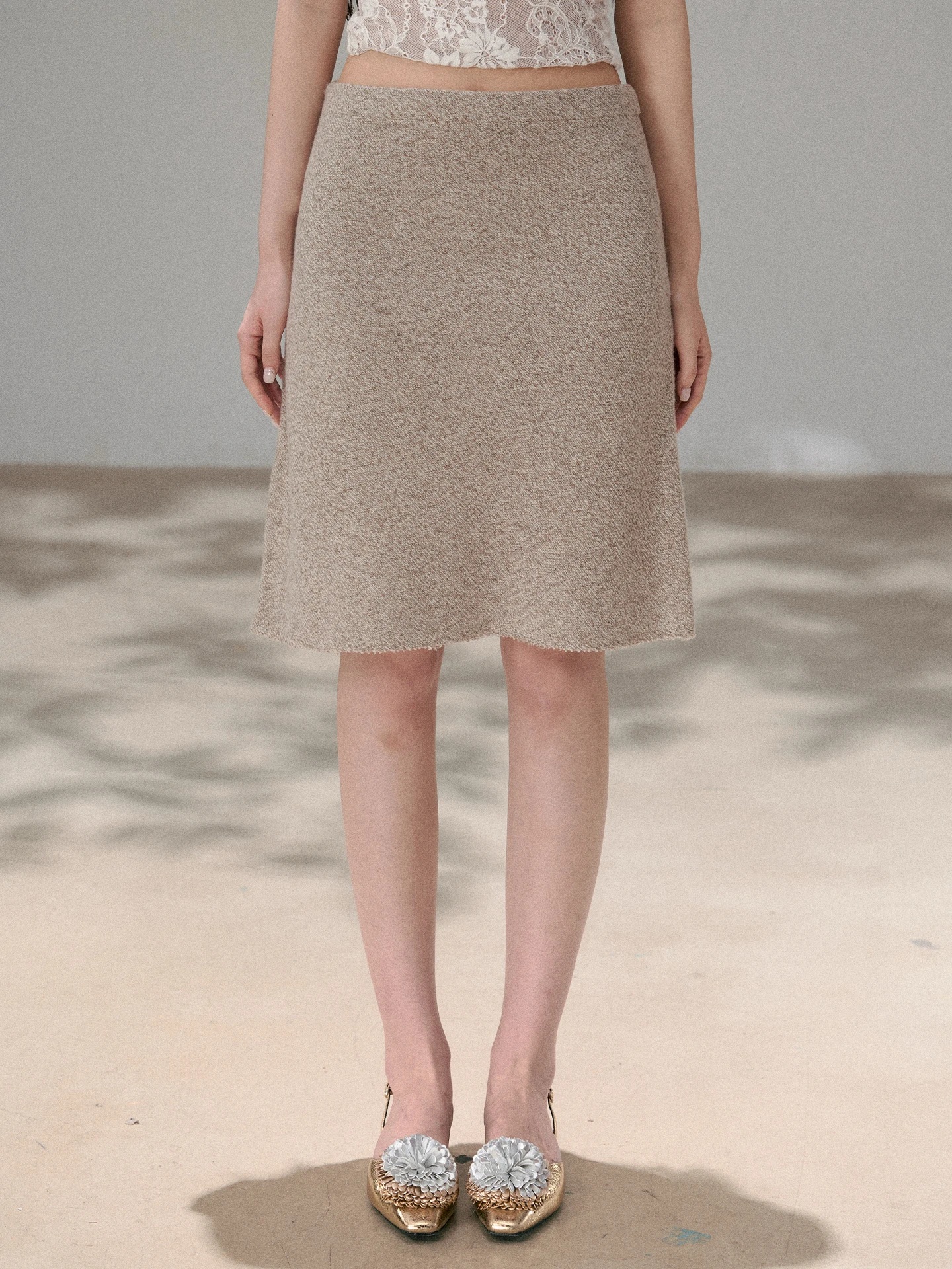 

Винтажная вязаная юбка А-силуэта OIOI E для женщин с высокой талией, элегантная, из весенней коллекции