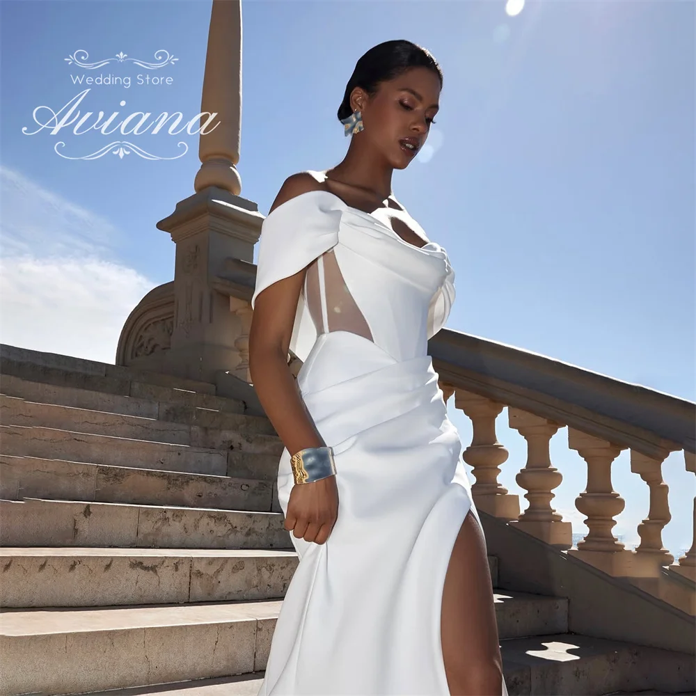 Aviana Customized Sweetheart High Side Split Off The Shoudler Mermaid  Wedding Dress Sexy Simple Design Sleeveless Floor Length