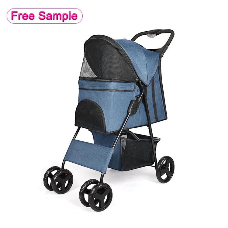 Pet Stroller,4 Wheel Dog Stroller For Large Or 2 Dogs Foldable Carriage Quick Installation Pet Stroller Wheeled Pet Carrier