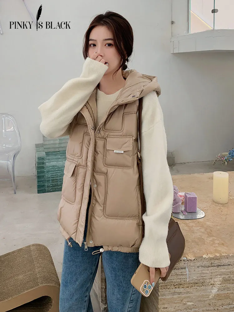 PinkyIsBlack – gilet à capuche rembourré pour femme, veste courte, poches, vêtements d\'extérieur, à la mode, mat, brillant, hiver