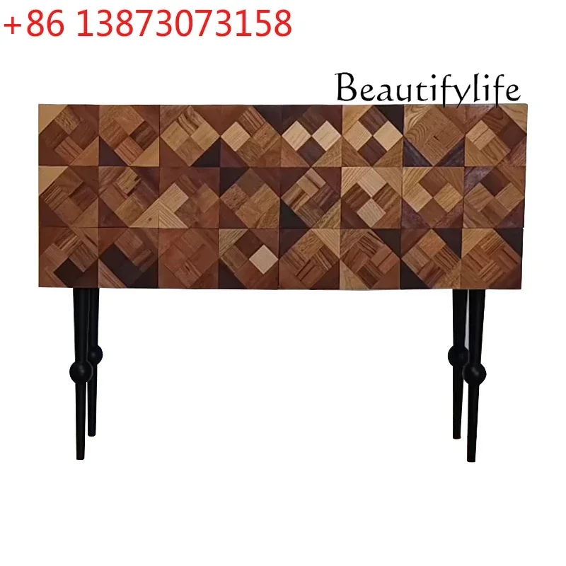 French Solid Wood Entrance Cabinet Simple Middle and Ancient Home Art American Dining Edge Luxury Hall Cabinet