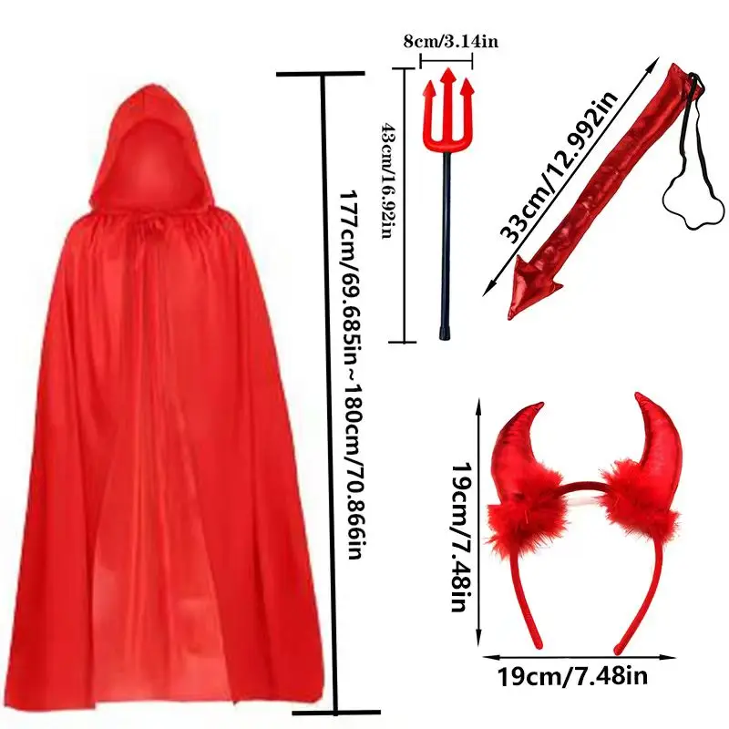 مجموعة أزياء الهالوين الشيطان من PESENAR للرجال، عباءة قابلة للعكس، عصابة رأس على شكل قرن الشيطان، شوكة حمراء