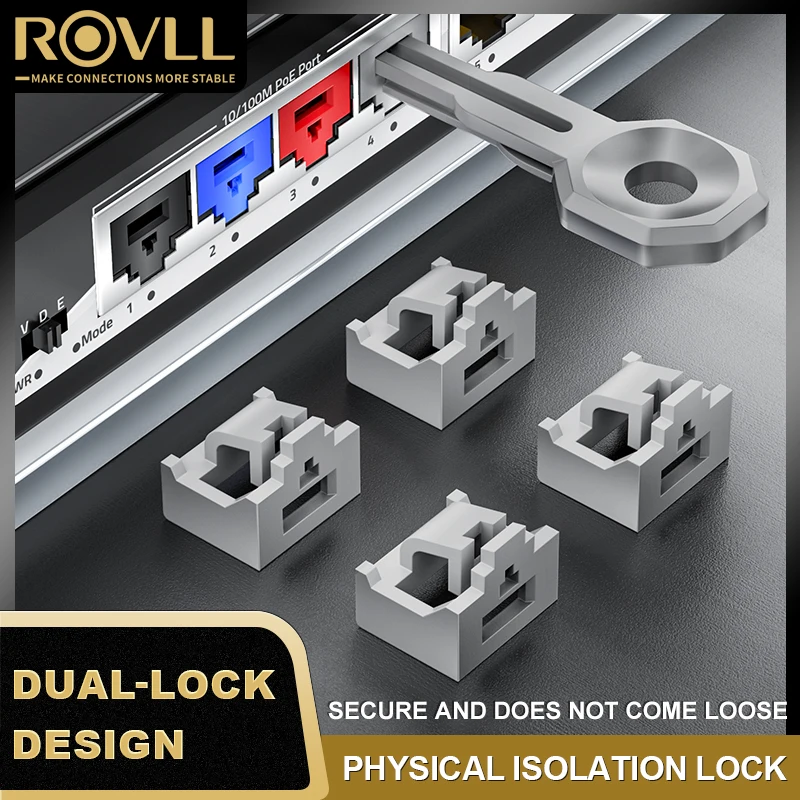 ROVLL RJ45-poortvergrendeling Afneembare Ethernet-poortvergrendeling RJ45-poortblokker met ontgrendelingsgereedschap Stofbescherming voor switch, router