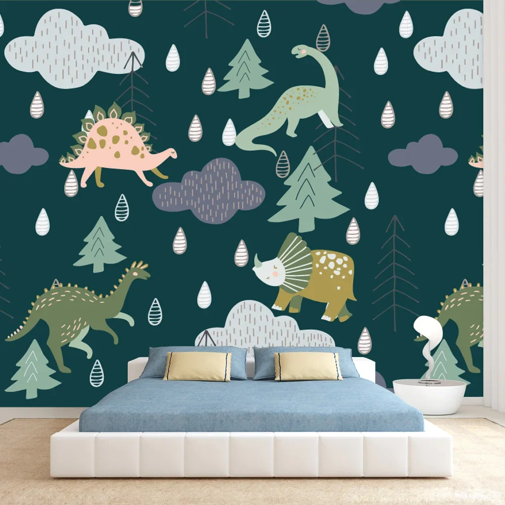 Custom Photo Self Adhesive Wallpapers Optional for Living Room Walls Papers Home Decor Kids Blue Natural Cartoon Dinosaur Murals