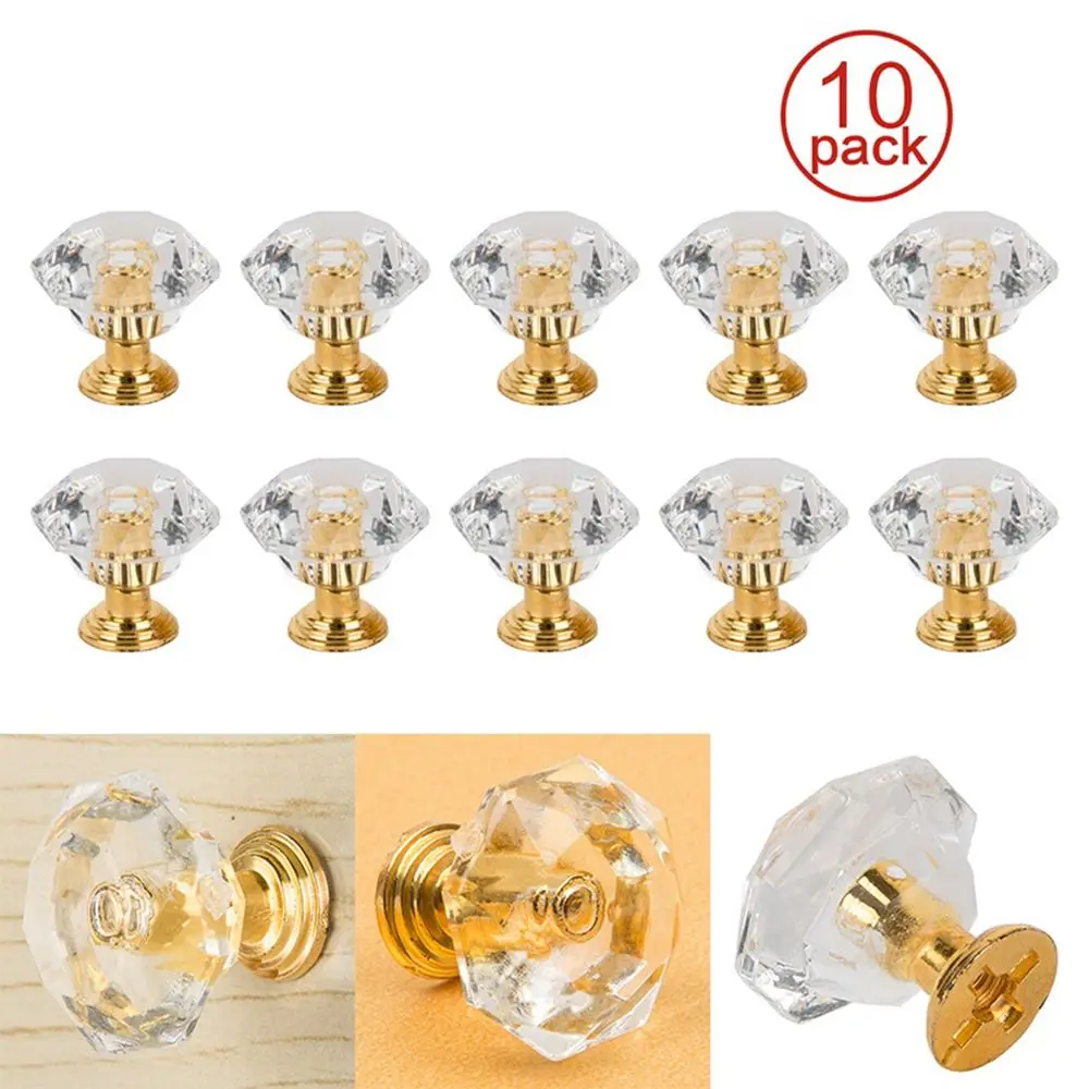 10pcs Fashion Diamond Shape Crystal Knobs Cupboard Drawer Pull Handle Door Knob Cabinet Knob Home Furniture Accessories