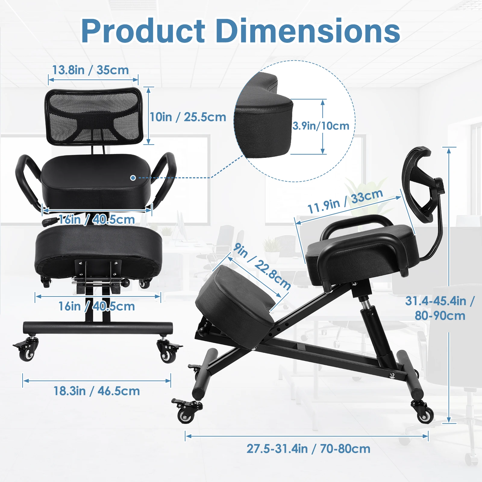 Kneeling Chair with Back Support, Height Adjustable Kneeling Chair for Men, Women, Children