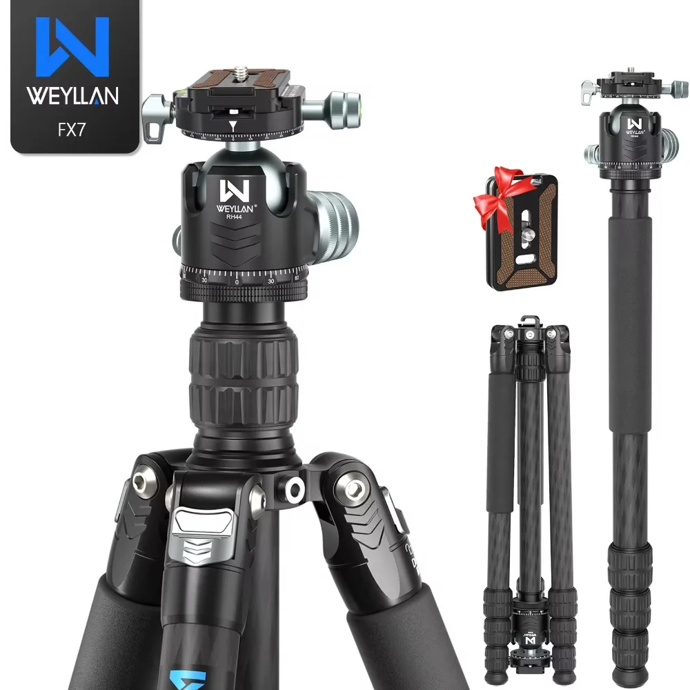 

Weyllan FX7 Professional Carbon Fiber Tripod 76.2inch Max Load 25kg Tripod Monopod for Digital DSLR Heavy Duty Camera Stand