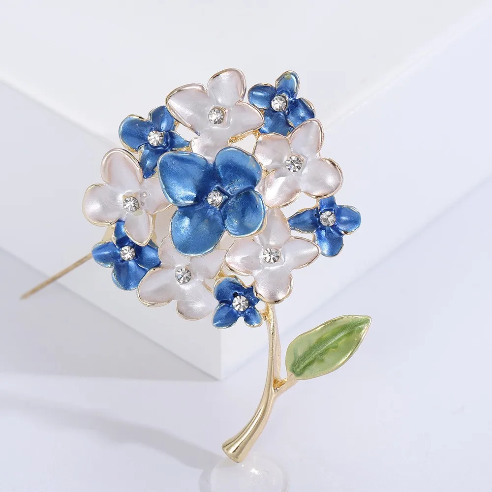 Beautifly Enamel Hydrangea Flower Brooches For Women Charming Fashion Rhinestone Flower Brooch Clothing Dress Pins Jewelry Gifts