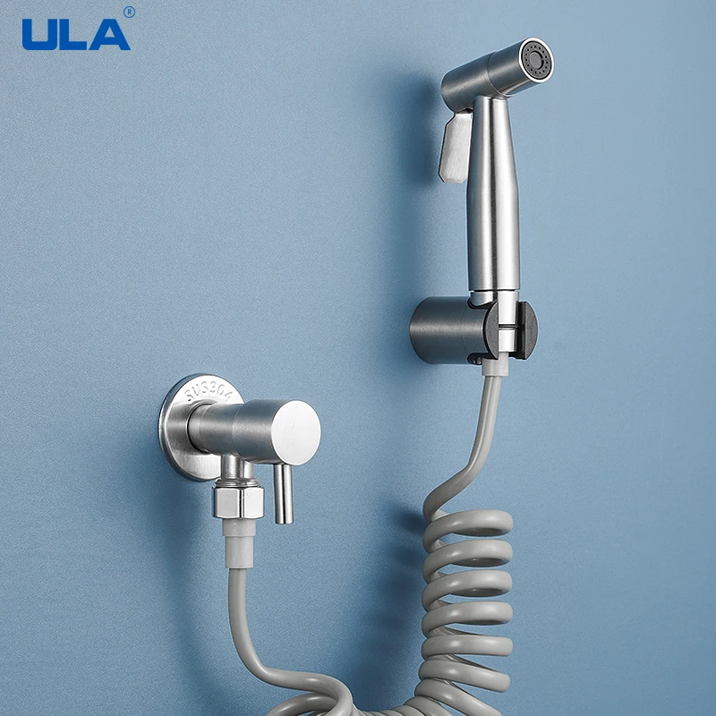 ULA Brushed Stainless Steel Toilet Bidet faucet Portable Bidet Sprayer Bathroom Shattaf Valve Jet Set hygienic shower enema