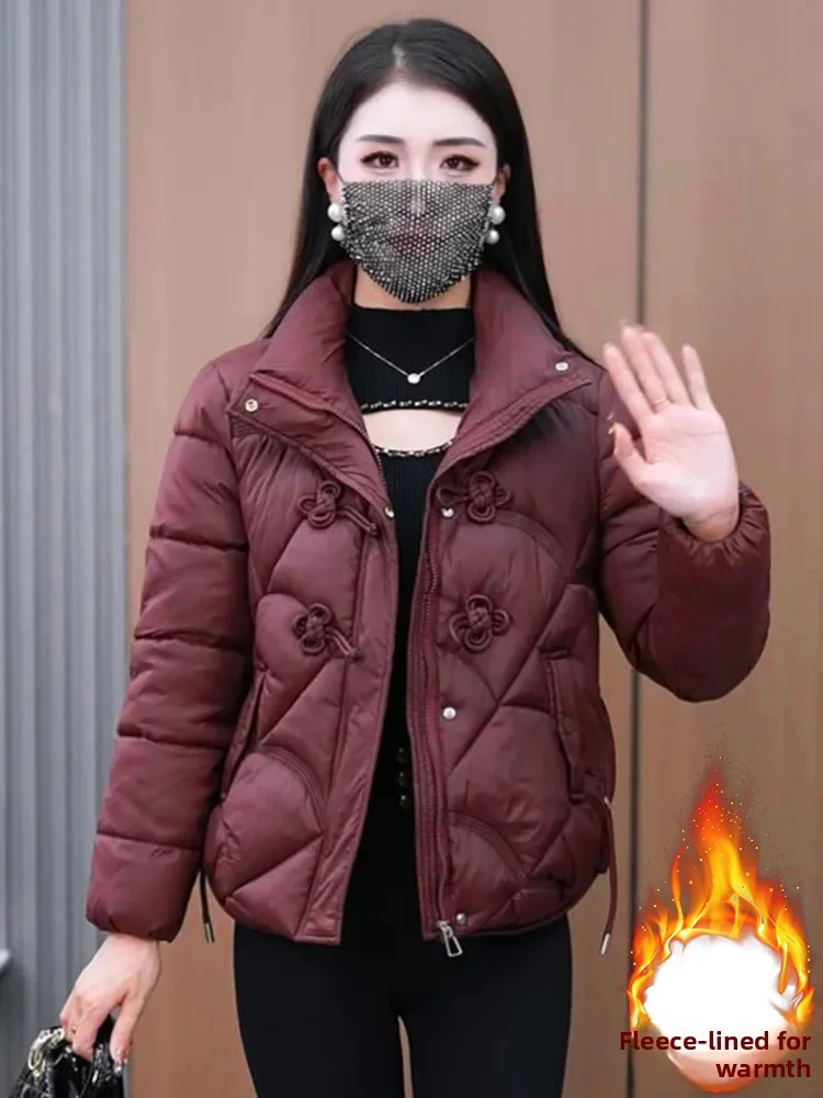 중국 슬레 버튼업 티엔드 코튼 재킷 여성용 패딩 코트 겨울 패션 아우터웨어 엄마 겨울 코트