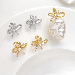 2 Pieces  Brass Plated Genuine Gold Inlaid Zircon Bow Pendant  DIY Produces Fashionable Jewelry, Necklace Accessories, Materials