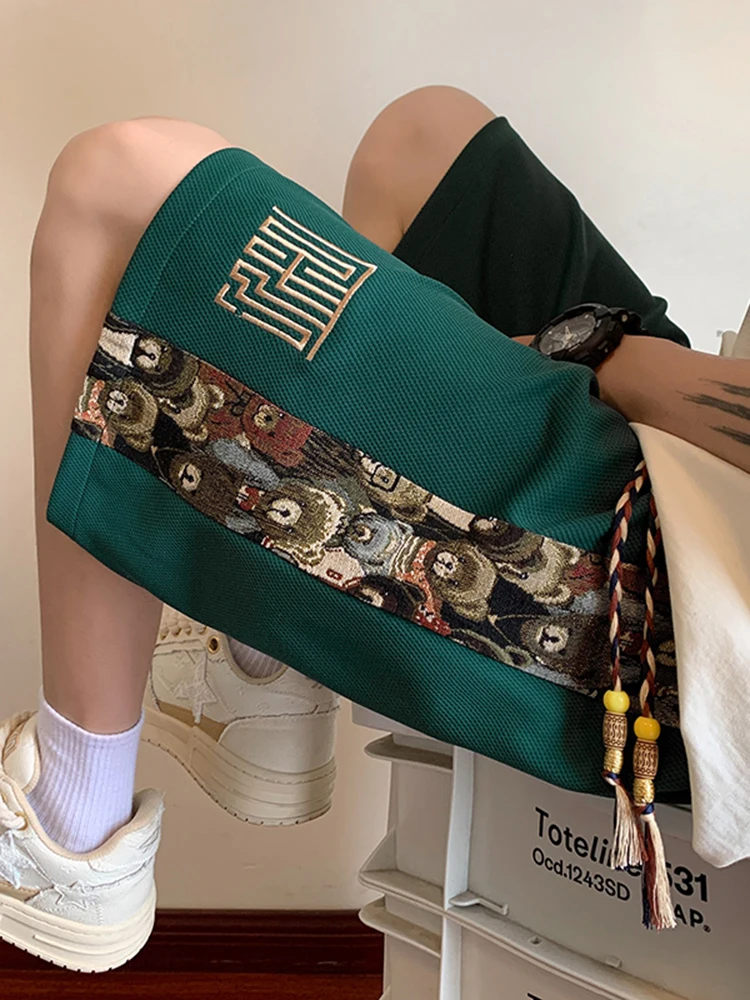 

Мужские спортивные брюки оверсайз с нашивкой в виде медведя, прямые, длиной до колена, для пляжа, повседневные, свободного кроя, летние