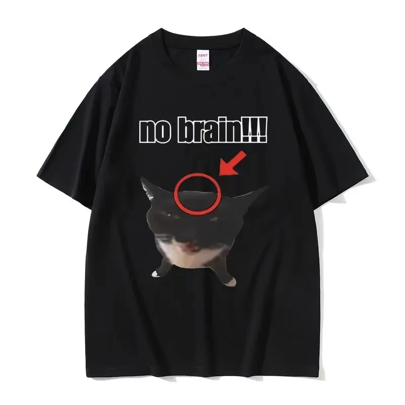 

man clothes Funny Cat No Brain Graphic Print T Shirts Women Joke Humor Cute Kawaii Unisex Breathable harajuku COTTON vintage