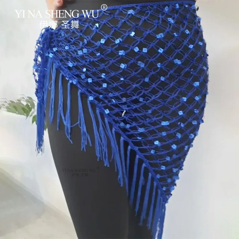 إكسسوارات الرقص الشرقي المثلثة الكلاسيكية حزام شرابة طويل مثلث مرن من اليد الكروشيه الرقص الشرقي وشاح الورك حزام الترتر