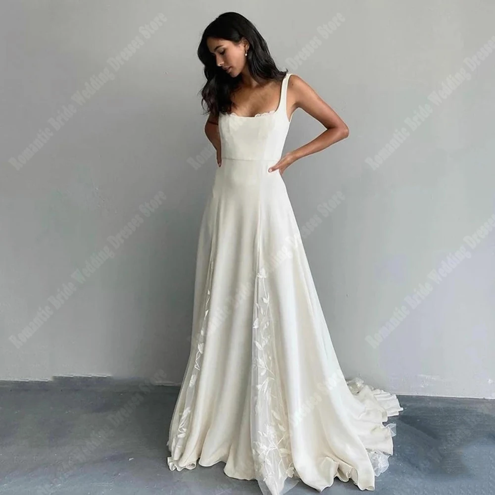 Vestidos De novia De tela satinada con cuello corazón para mujer, Vestidos De novia con estampado De encaje, longitud para fregar, Vestidos De princesa De Novias 2025