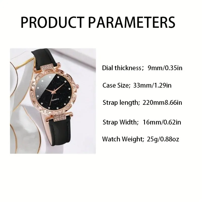 6pcs Ladies Fashion Casual Star Butterfly Digital Rhinestone Belt Quartz Watch Feather Love Crystal Bracelet Gift Set